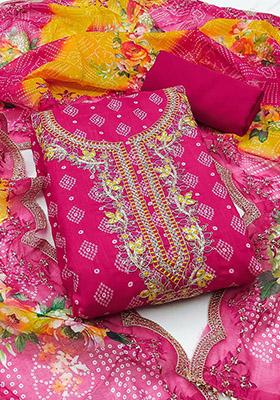 Pink Solid Chanderi Dress Material