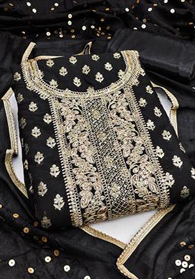 Black Solid Chanderi Dress Material