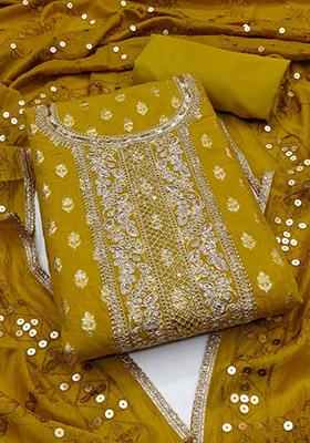 Mustard Yellow Solid Chanderi Dress Material