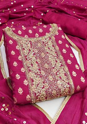 Red Solid Chanderi Dress Material
