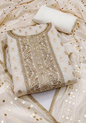 White Solid Chanderi Dress Material