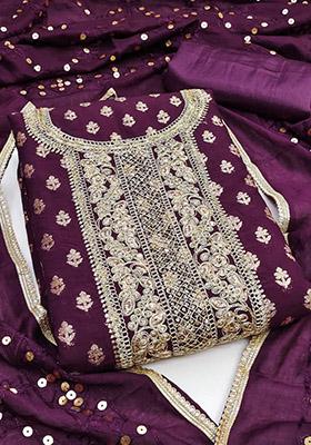 Wine Solid Chanderi Dress Material