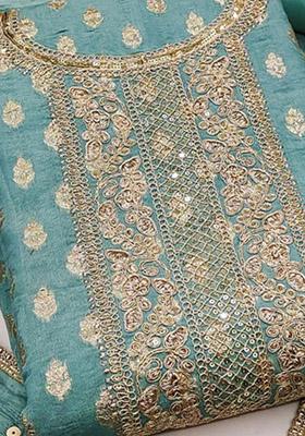 Teal Blue Solid Chanderi Dress Material