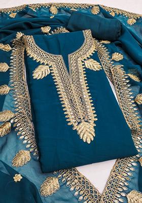 Aqua Blue Solid Georgette Dress Material