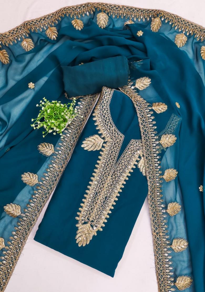 Aqua Blue Solid Georgette Dress Material