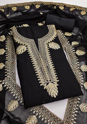 Black Solid Georgette Dress Material