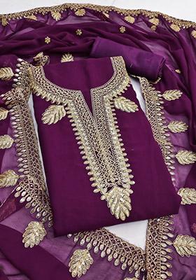 Purple Solid Georgette Dress Material