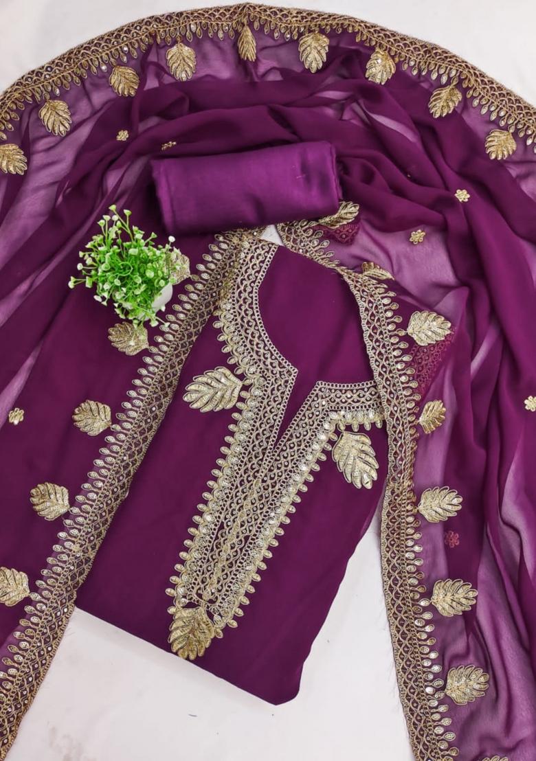 Purple Solid Georgette Dress Material