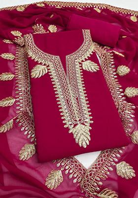 Red Solid Georgette Dress Material