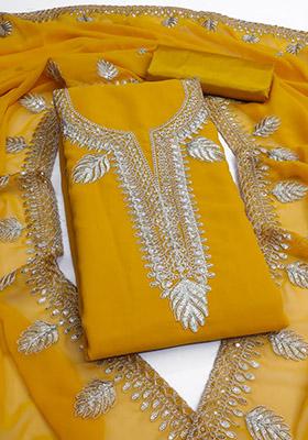 Yellow Solid Georgette Dress Material
