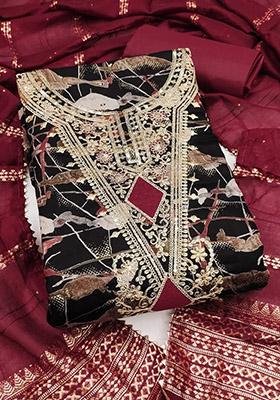 Black Solid Chanderi Dress Material