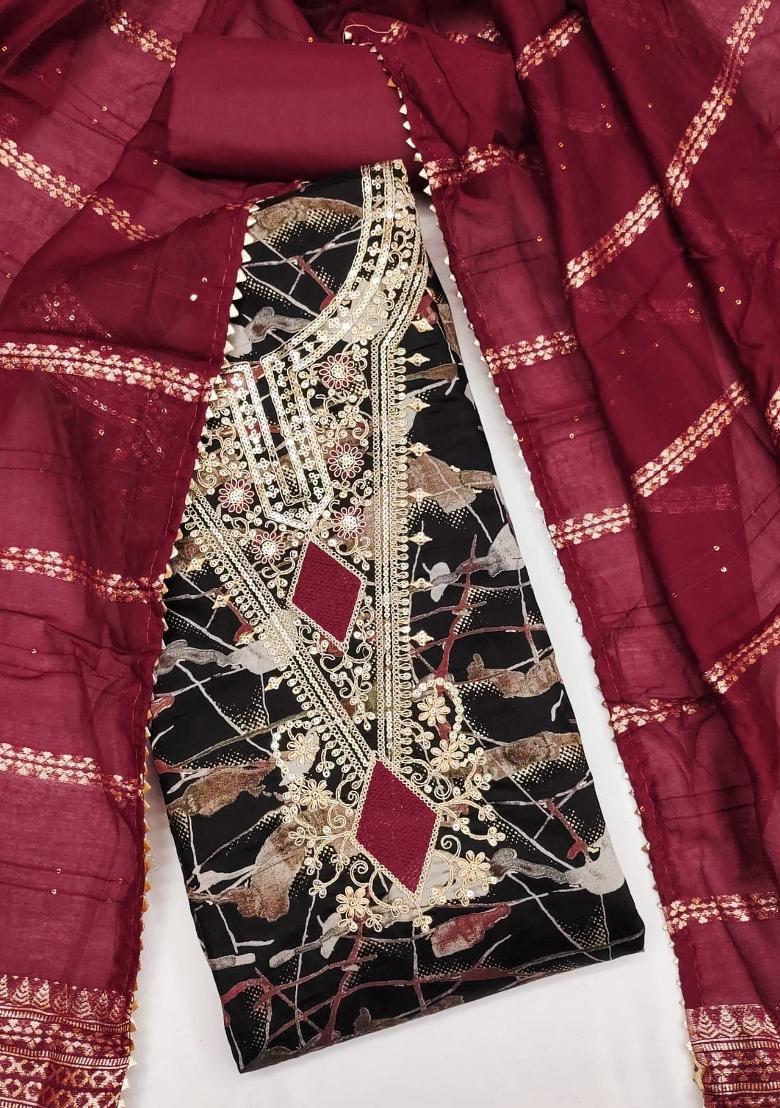 Black Solid Chanderi Dress Material