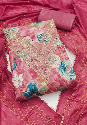 Pink Solid Chanderi Dress Material