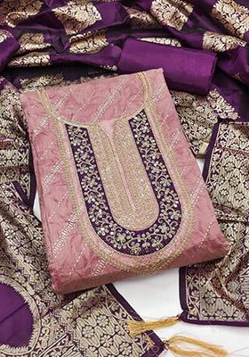 Pink Solid Chanderi Dress Material