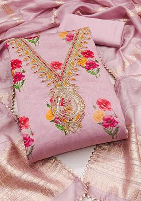 Pink Solid Chanderi Dress Material