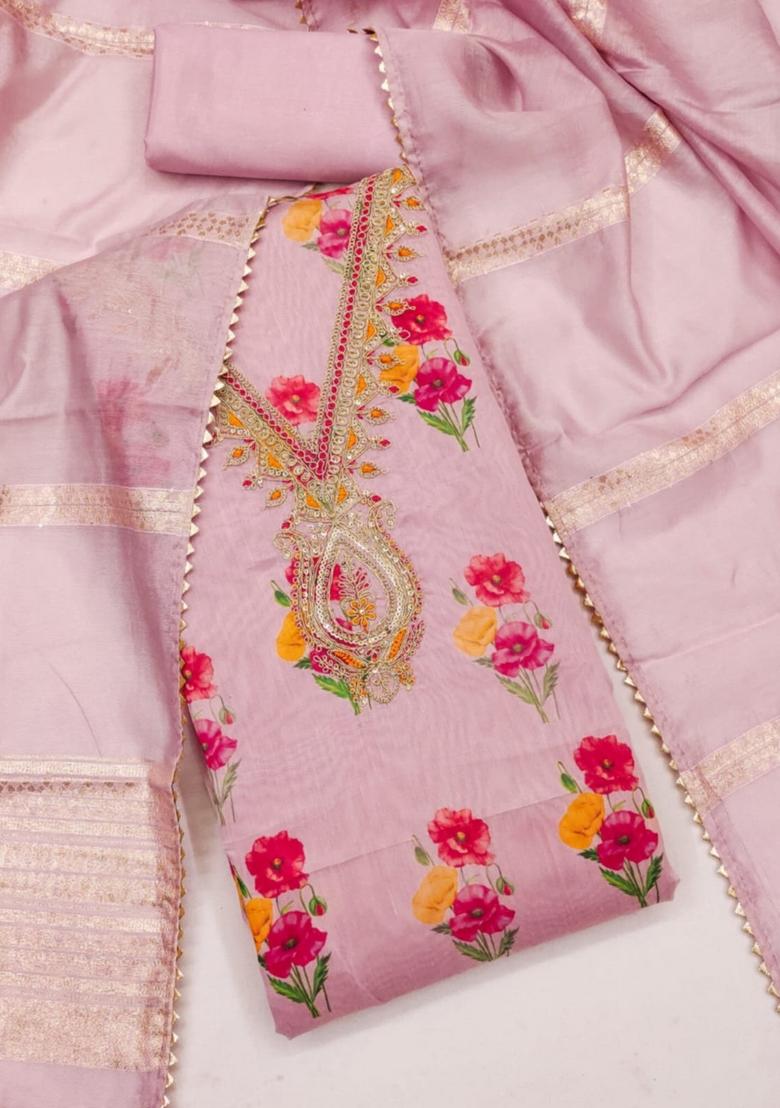 Pink Solid Chanderi Dress Material