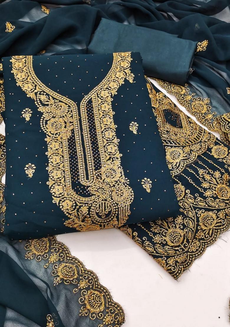 Aqua Blue Solid Georgette Dress Material