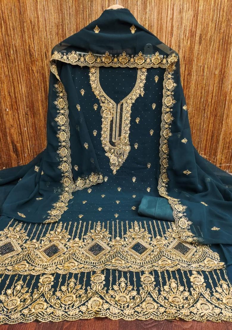 Aqua Blue Solid Georgette Dress Material