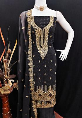 Black Solid Georgette Dress Material