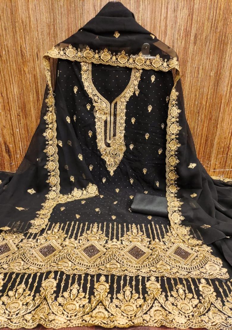 Black Solid Georgette Dress Material