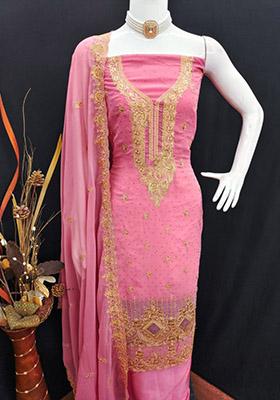Pink Solid Georgette Dress Material