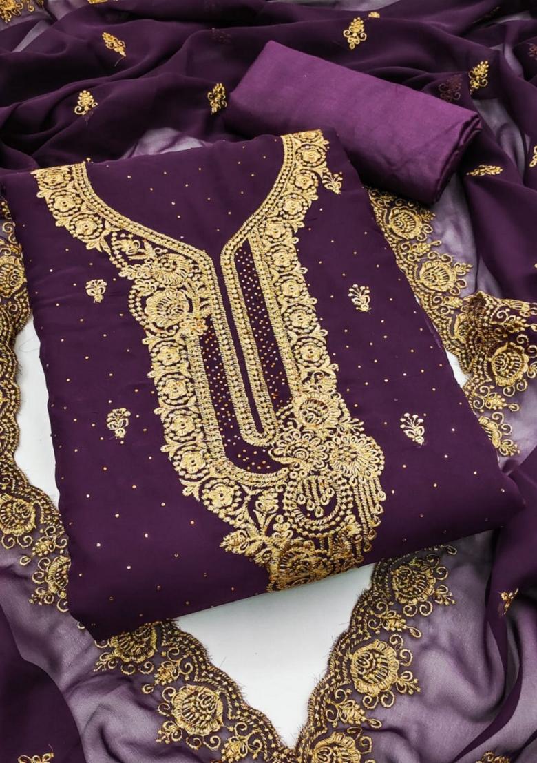 Purple Solid Georgette Dress Material