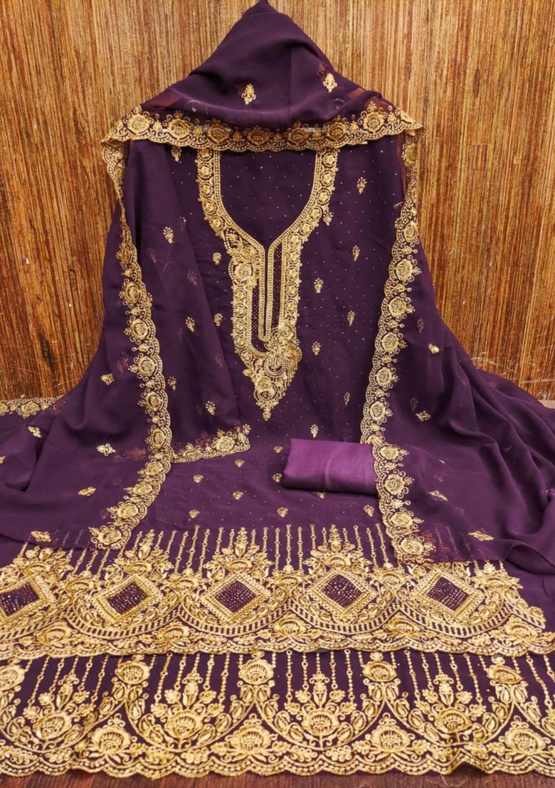 Purple Solid Georgette Dress Material
