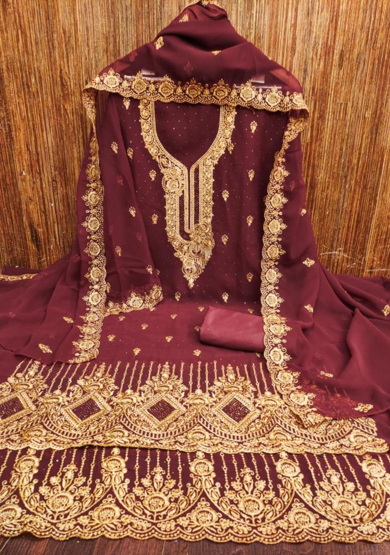 Red Solid Georgette Dress Material