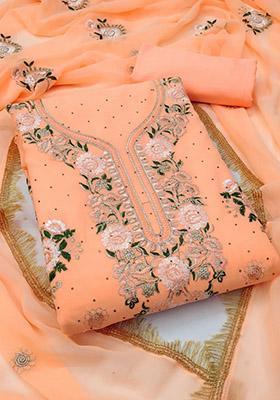 Peach Solid Georgette Dress Material