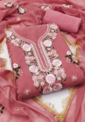 Pink Solid Georgette Dress Material