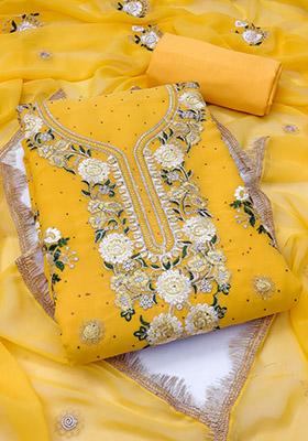 Yellow Solid Georgette Dress Material