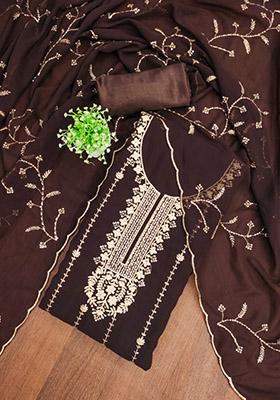 Brown Solid Georgette Dress Material