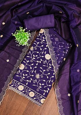 Blue Solid Net Dress Material