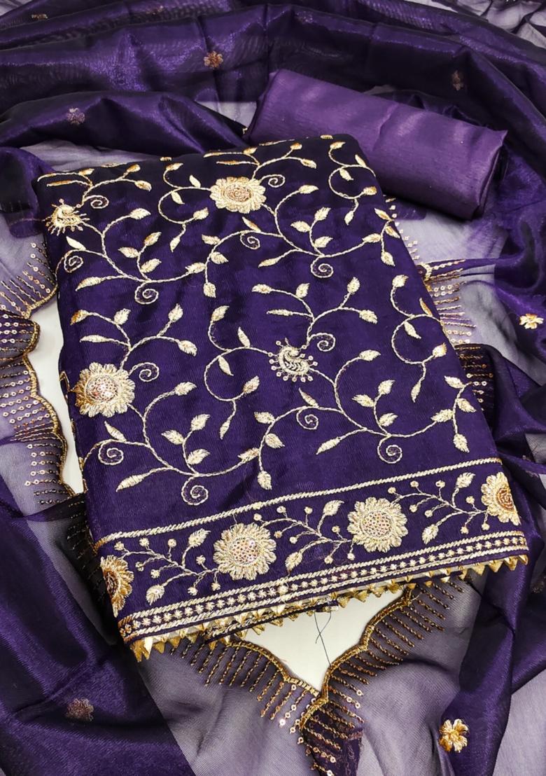 Blue Solid Net Dress Material