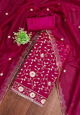 Pink Solid Net Dress Material