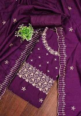 Purple Solid Silk Dress Material