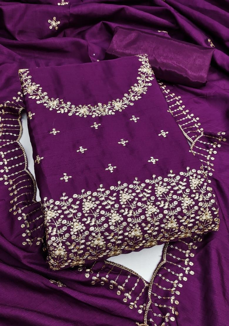 Purple Solid Silk Dress Material