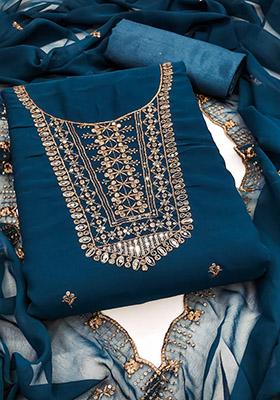 Aqua Blue Solid Georgette Dress Material