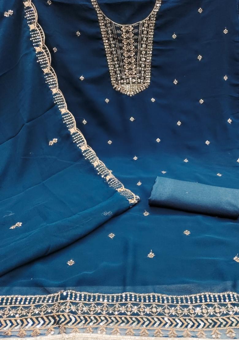 Aqua Blue Solid Georgette Dress Material