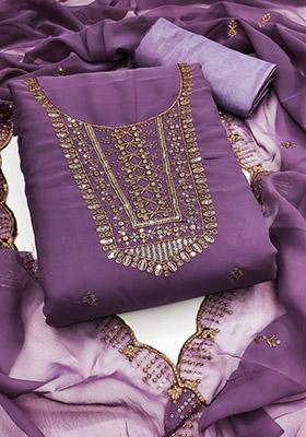 Magenta Solid Georgette Dress Material