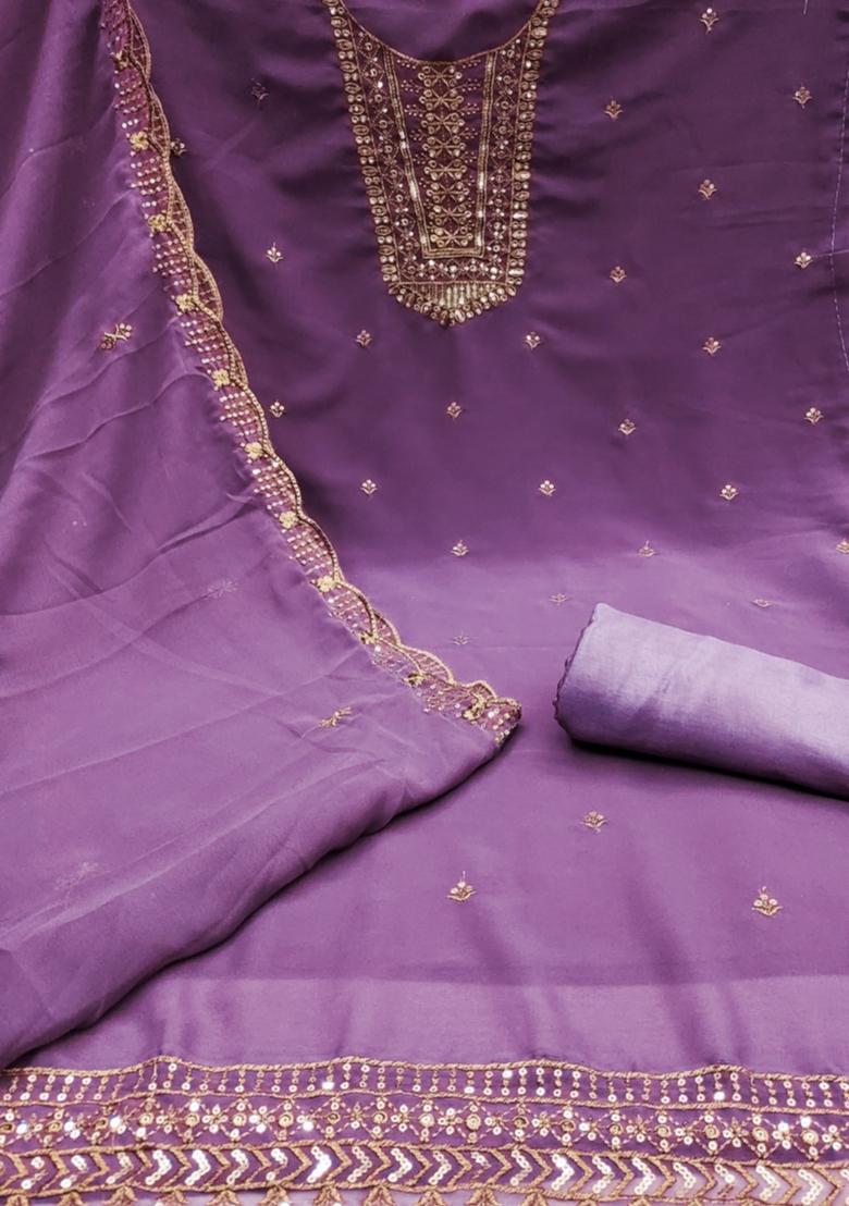 Magenta Solid Georgette Dress Material