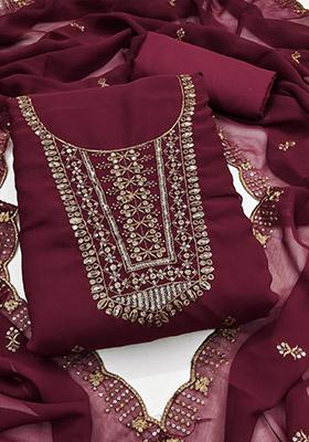 Wine Solid Georgette Dress Material