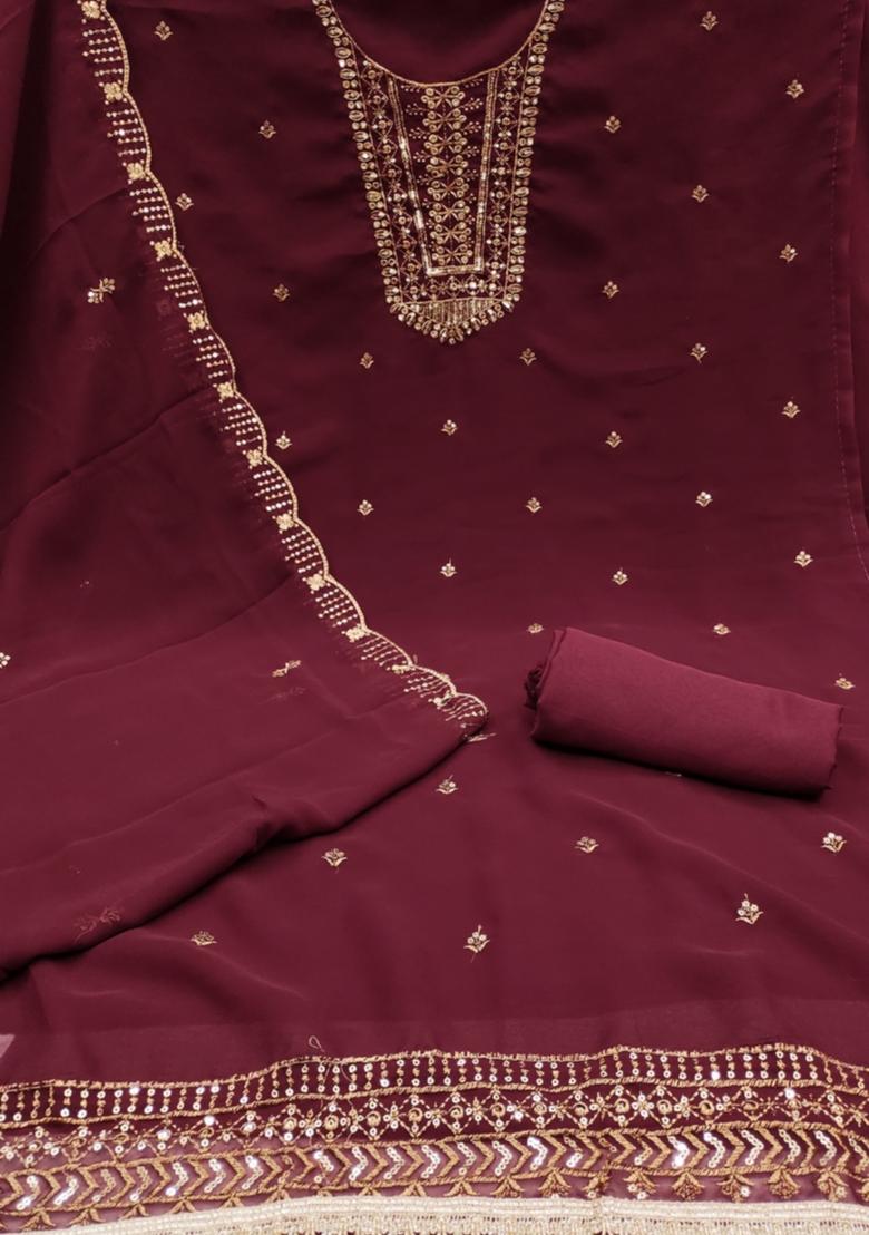 Wine Solid Georgette Dress Material