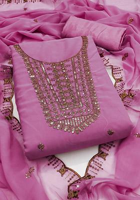 Pink Solid Georgette Dress Material