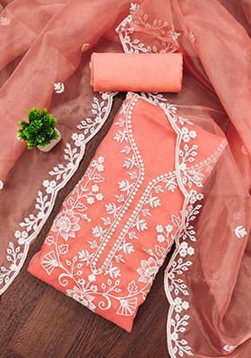 Orange Solid Organza Dress Material