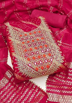 Pink Solid Chanderi Dress Material