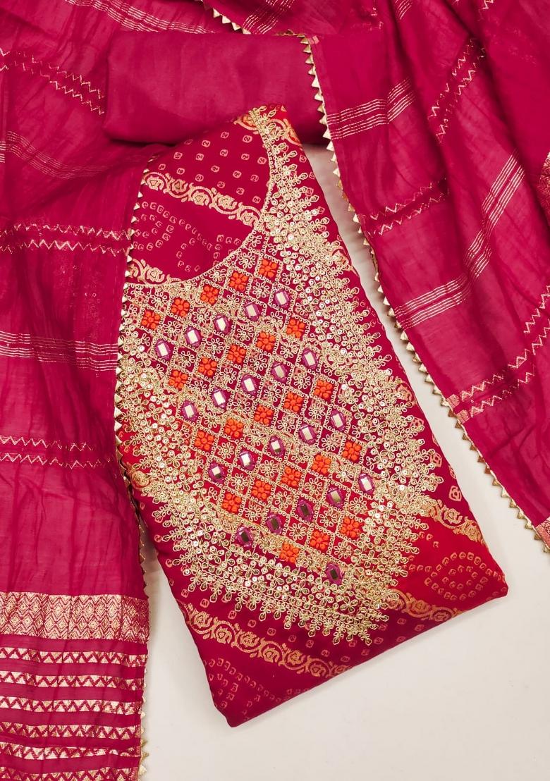 Pink Solid Chanderi Dress Material