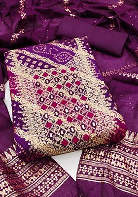 Wine Solid Chanderi Dress Material