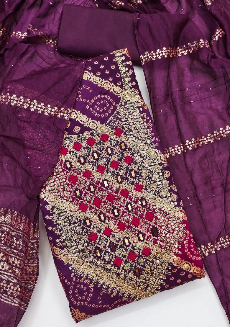 Wine Solid Chanderi Dress Material