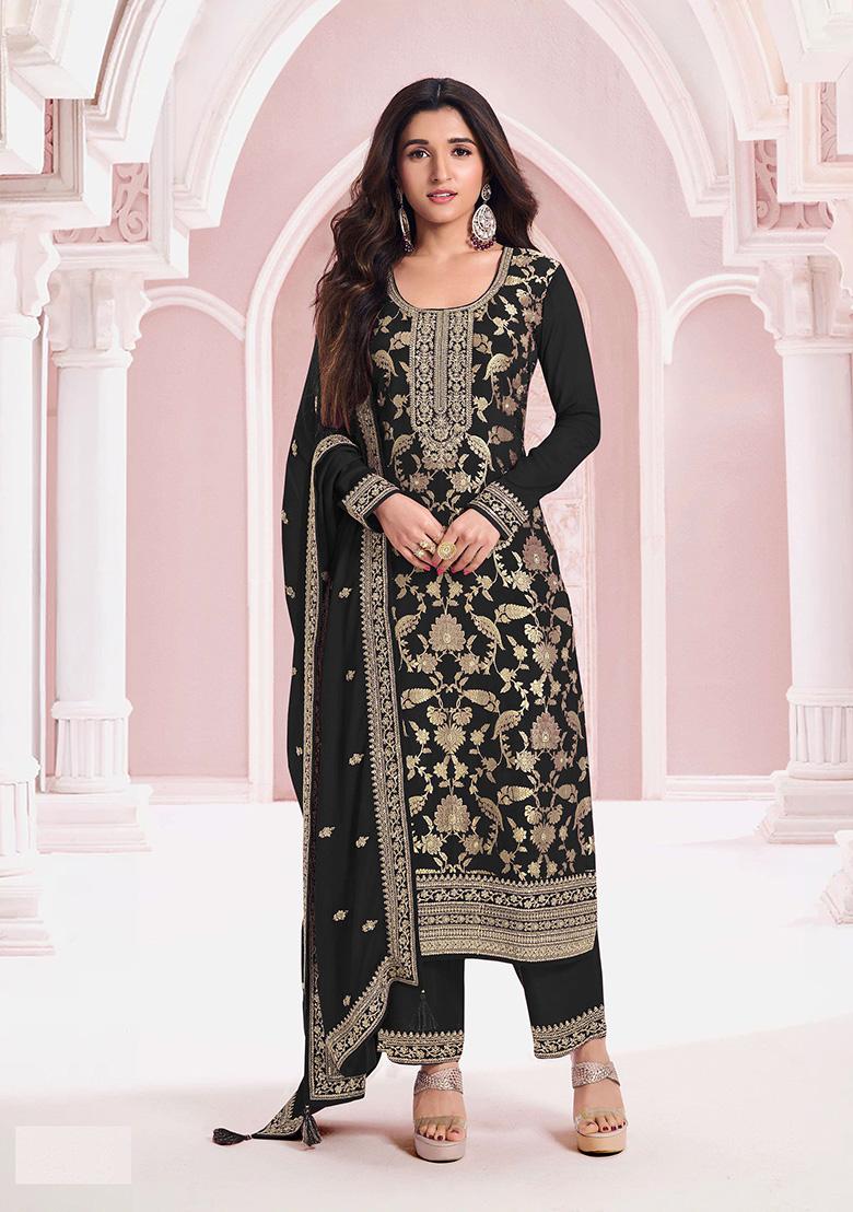 Black Embroidered Jacquard Salwar Kameez